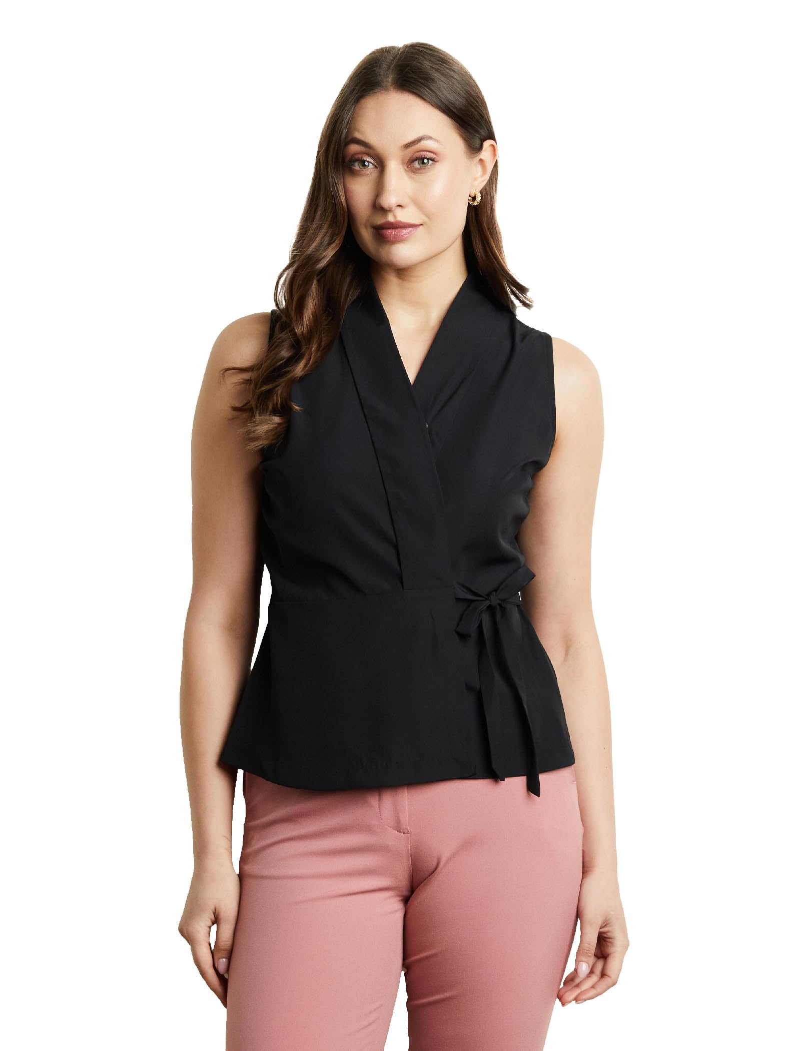 Women's Solid Sleeveless Wrap Top (Regular Fit | Desk-to-Dinner)