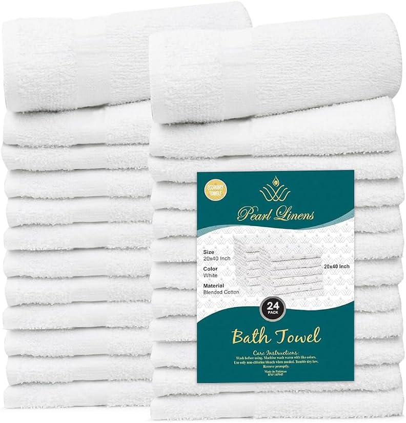 Pearl Linens Cotton Bath Towel Set of 24 for Bathroom