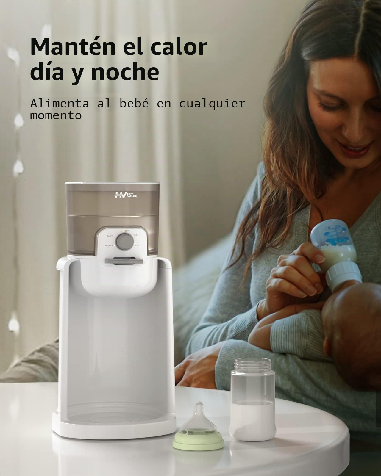 Calentador de agua, fabricante de fórmulas, calentador de biberones con luz nocturna, control de 4 temperaturas y 72 horas para mantener el calor, dispensa al instante agua caliente a una temperatura