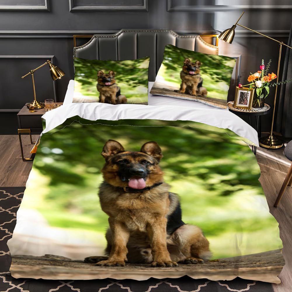VIMOOR 3D German Shepherd Bedding Set Dog, Animal King Size Duvet Cover Set Adults Soft Microfiber Printed Quilt Cover with Zipper Closure Luxury Bedroom Decor 3 Pieces with 2 Pillowcases,220X230