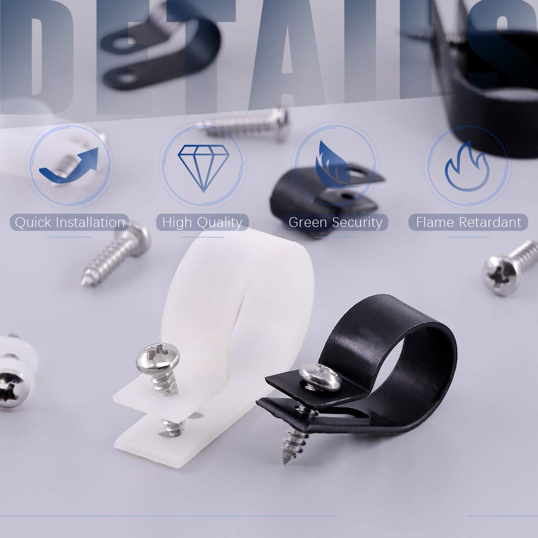 Kit Clip Per Cavi Con Viti - 135 Pezzi In Nylon Nero, 6 Misure Per Organizzare Fili In Casa E Ufficio - Foto 6