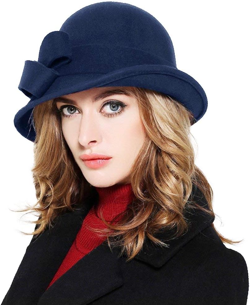 Bellady Women Solid Color Winter Hat 100% Wool Cloche Bucket with Bow Accent - Image 4