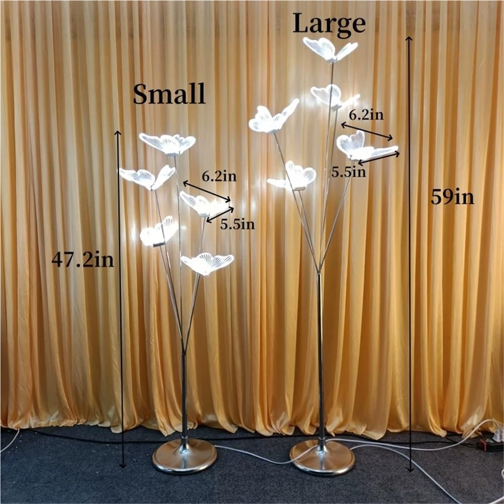 Set of 3 LED Butterfly Floor Lamps - Modern Creative Standing Lights for Wedding, Cafe, Birthday Party - Large Yellow Atmosphere Lighting Decor