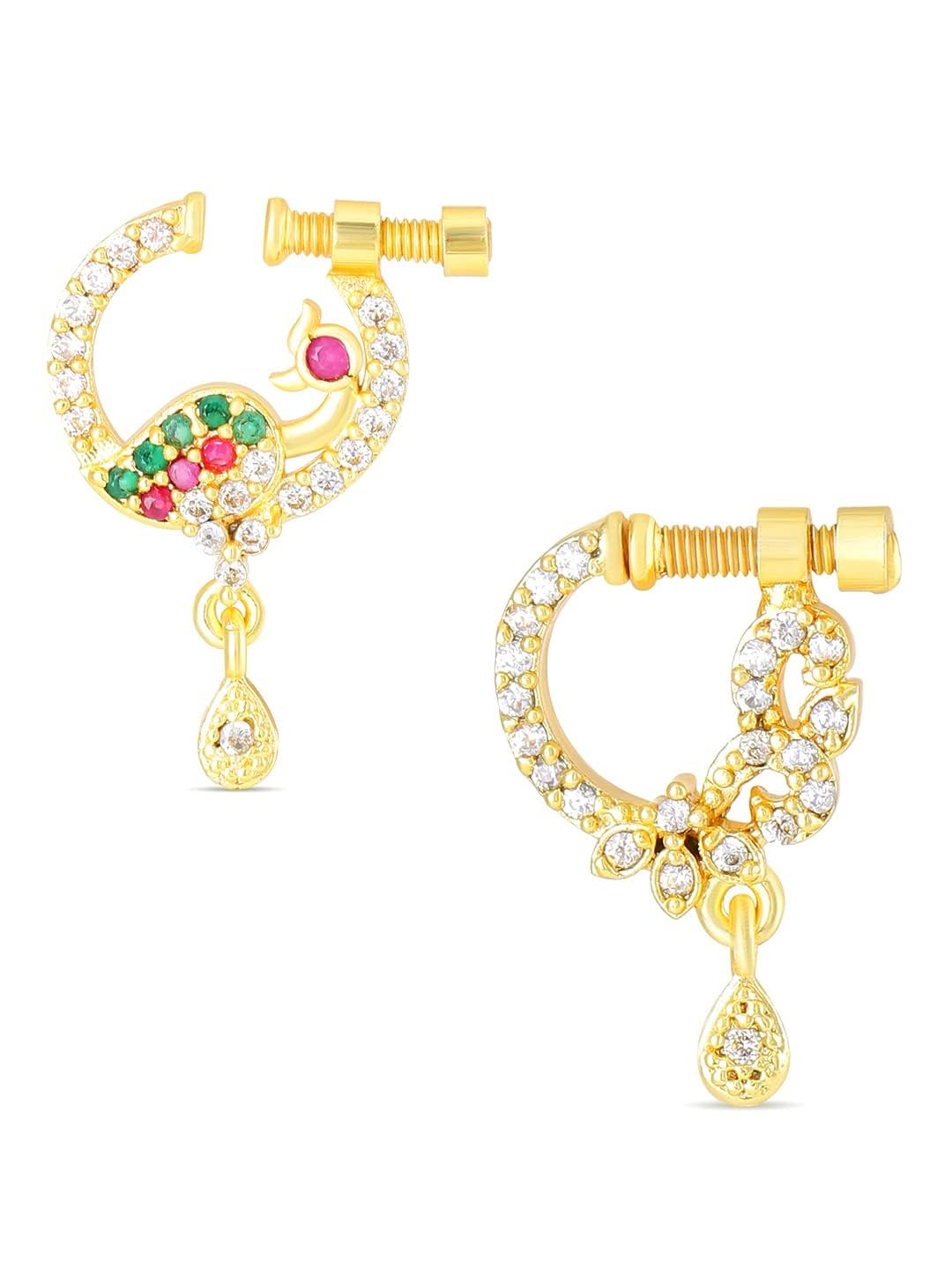 Yellow Chimes Nose Pin for Women Gold-Plated White and Pink AD Studded Nose Pins for Women and Girls…