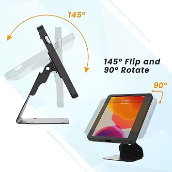 iPad POS Stand for Desk Heavy Metal Flip Lockable Rotate Swivel for iPad 10th, iPad Pro 11 1 2 3 4, iPad Air 4 5, iPad Air 11-BSC401BA