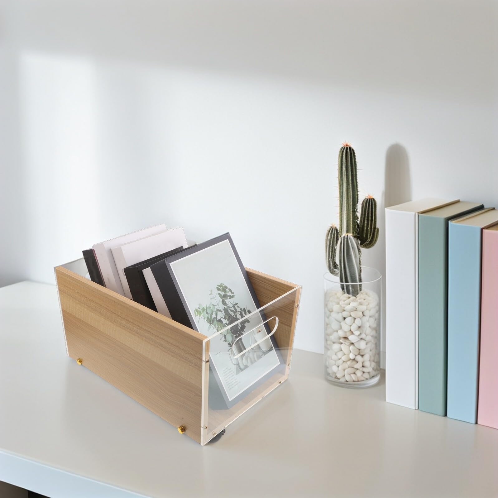SHINEOFI Rollbare Bücheraufbewahrungsbox 38x25cm mit Griffen Mobiler Organizer für Schulbücher Ordner und Zeitschriften im Schülerzimmer und Klassenzimmer
