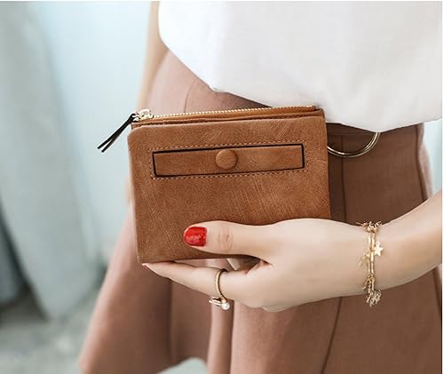 Miniatura 2 de AOXONEL Cartera pequeña de cuero plegable para mujer, mini monedero con cremallera, bolsillo para tarjeta de identificación, delgado y compacto