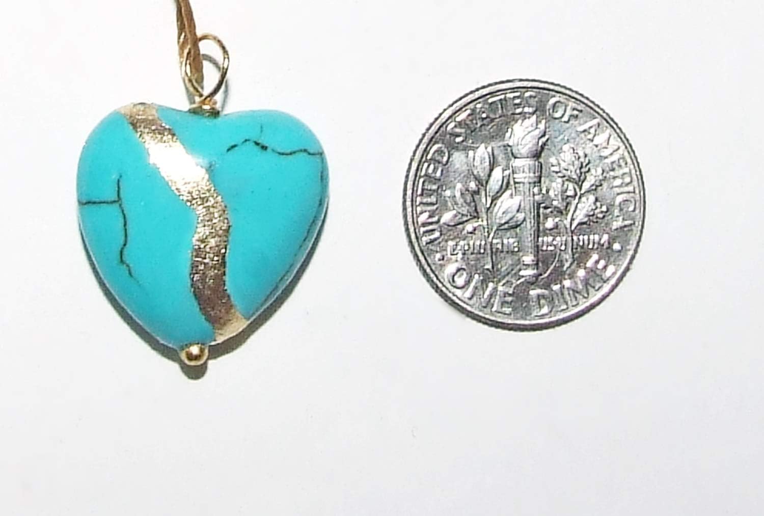 Kintsugi 18mm Smaller Turquoise Howlite Broken Heart Mended with 23 Karat Gold, Cord Necklace