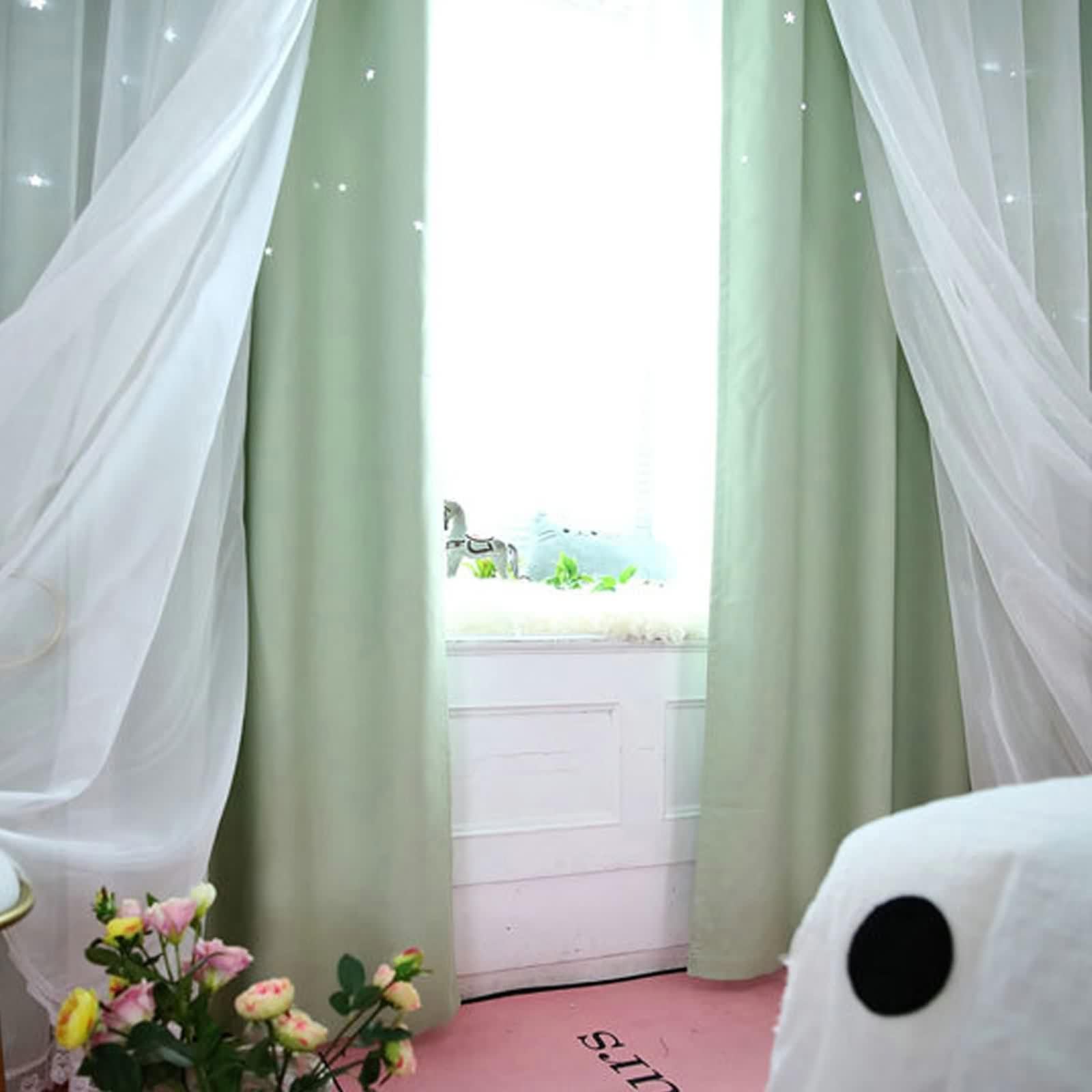 Moderne Gardinen für Die Küche, Gardinen Grün Stern Polyester Vorhänge für Schlafzimmer Wohnzimmer 2er Set 132x160cm BxH