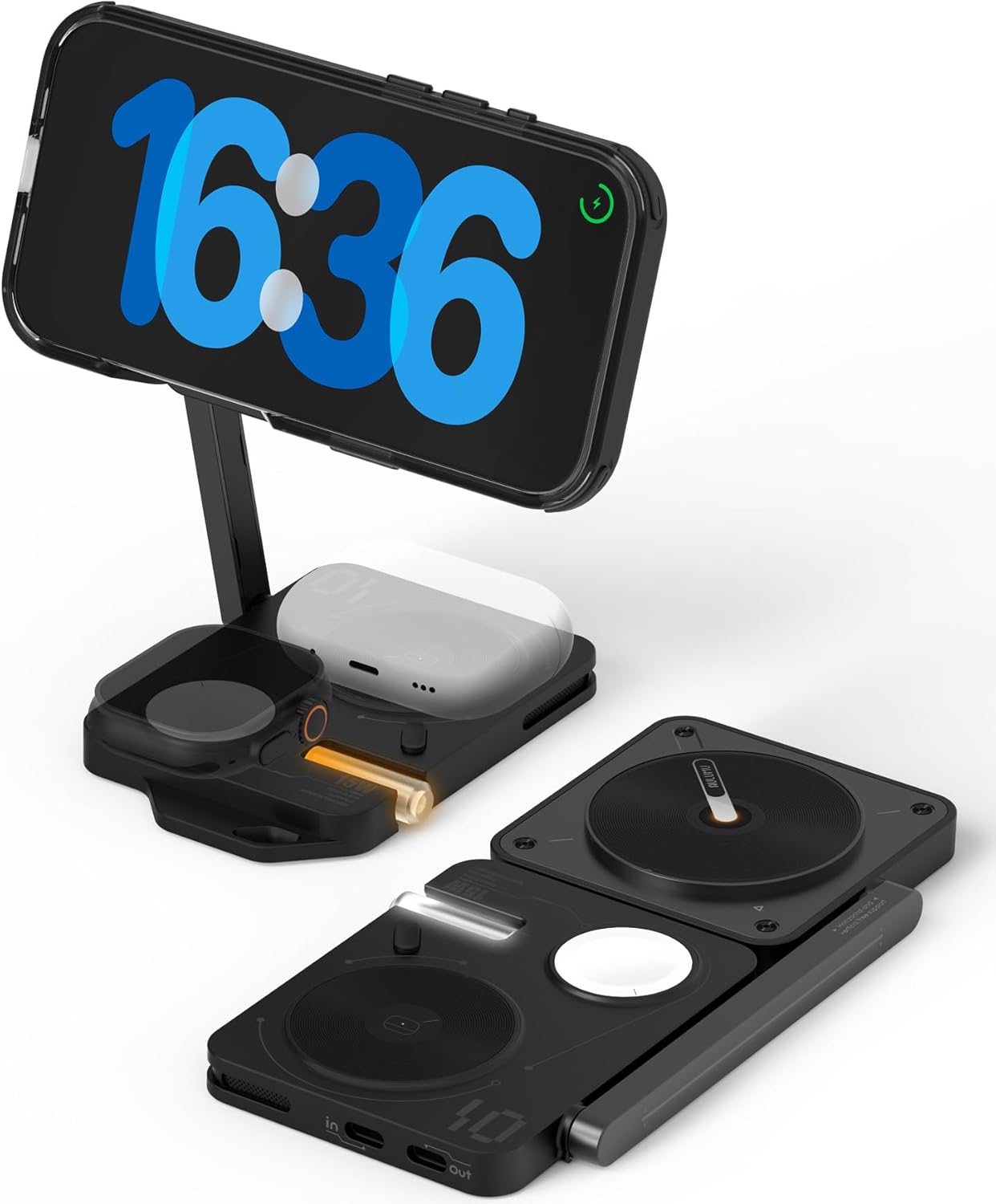 Aulumu MagSafe-Compatible M01 4-in-1 Wireless Charging Station | 15W Collapsible Magnetic Wireless Charger for iPhone 17 &Apple Watch/AirPods