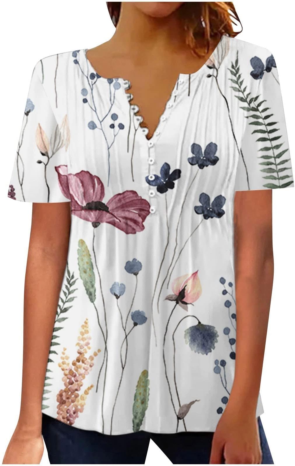 Dressy Tops for Women,Women's Shirt Blouse Button Vintage Gradient Print Short Sleeve Casual Basic Top Pullover