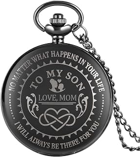 Classic Black Quartz Pocket Watch for Boys,to My Son Pattern Pocket Watches for Son,White Dial with Black Roman Numerals Pendant Watch for Children