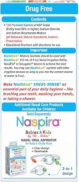 Sinus Rinse Pediatric Premixed Packets 120ct (Pack of 2)- Soothing, No Burning or Stinging Large Volume & Low Pressure System Saline Nasal Irrigation