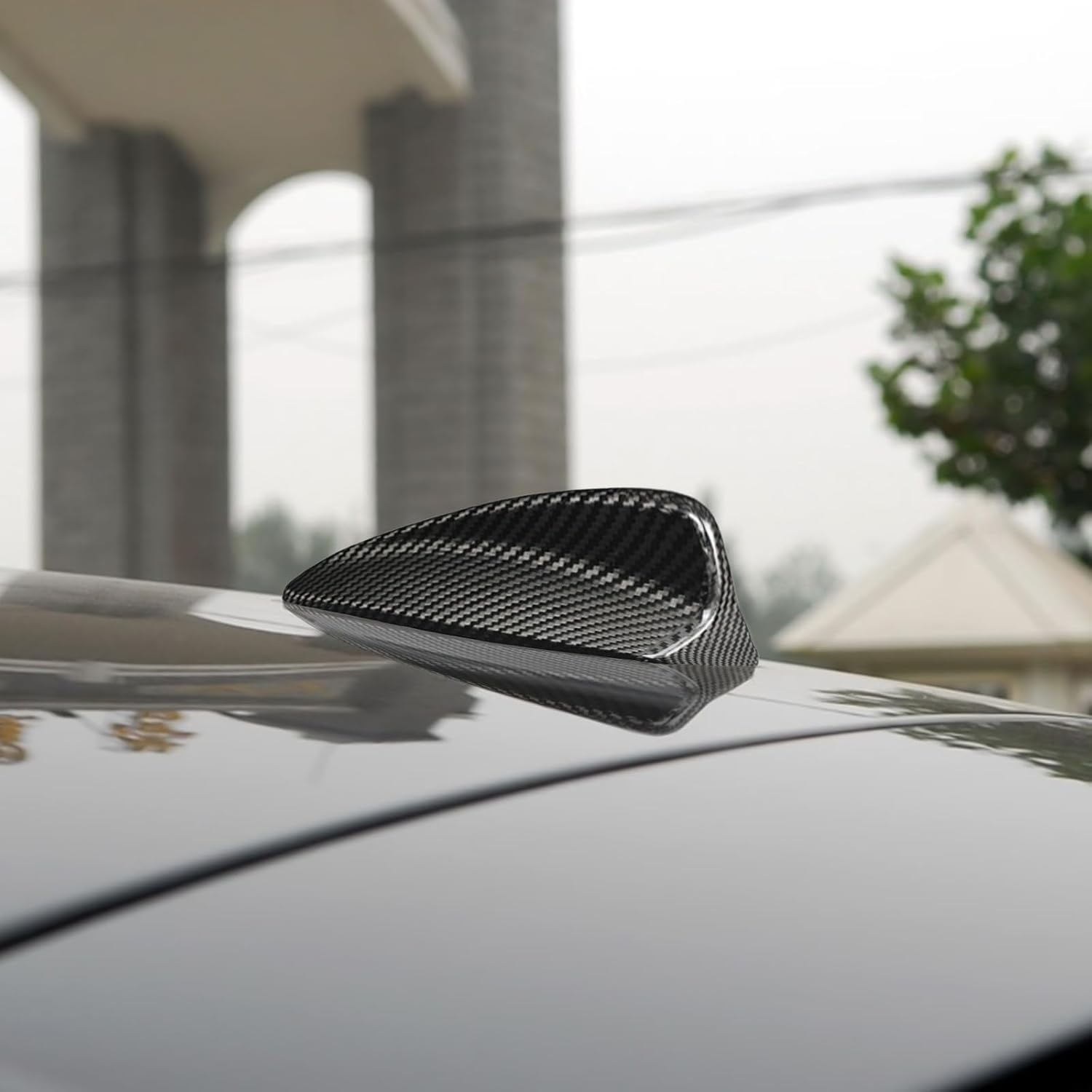 SUNJIKA Compatible with Real Genuine Carbon Fiber Car Top Roof Shark Fin Antenna Cover Radio Signal Base Trim Exterior Accessories for BMW 5' Series F07 GT F11 X3 F25 X5 E70 X6 E71 E72 (Black)