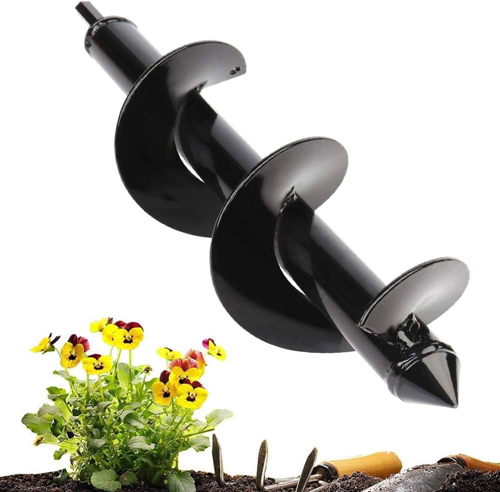 UPSTONE Durable Auger Drill Bit - Garden Auger Spiral Drill Bit - Post Hole Digger Drill Bit for Tulips, Iris, Bedding Plants and Digging Weeds Roots - Non-Slip 3.5” x 10 ” HEX Shaft Auger (Black)