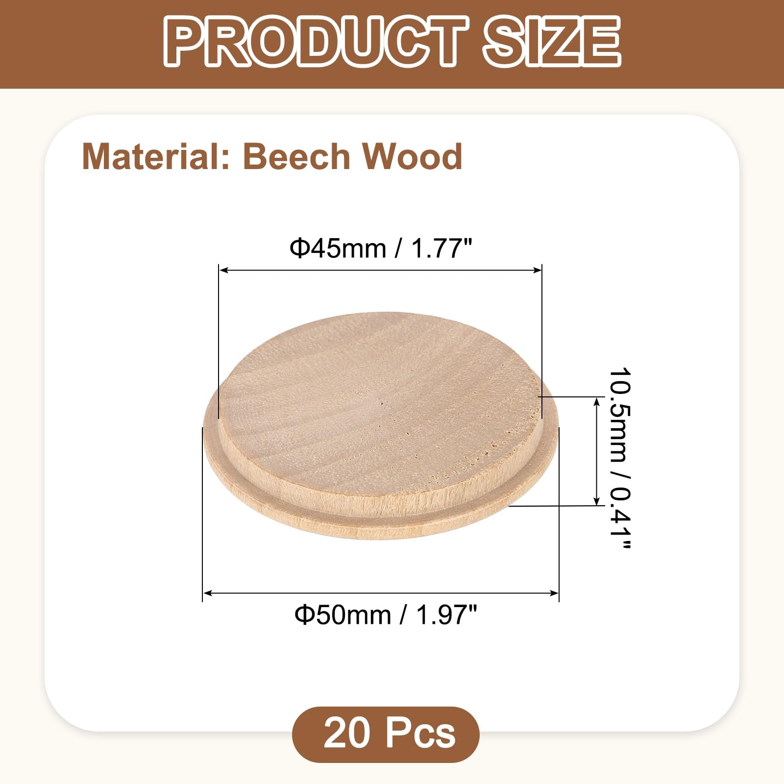 uxcell 20Pcs Wood Button Plugs, 45mm / 1.77