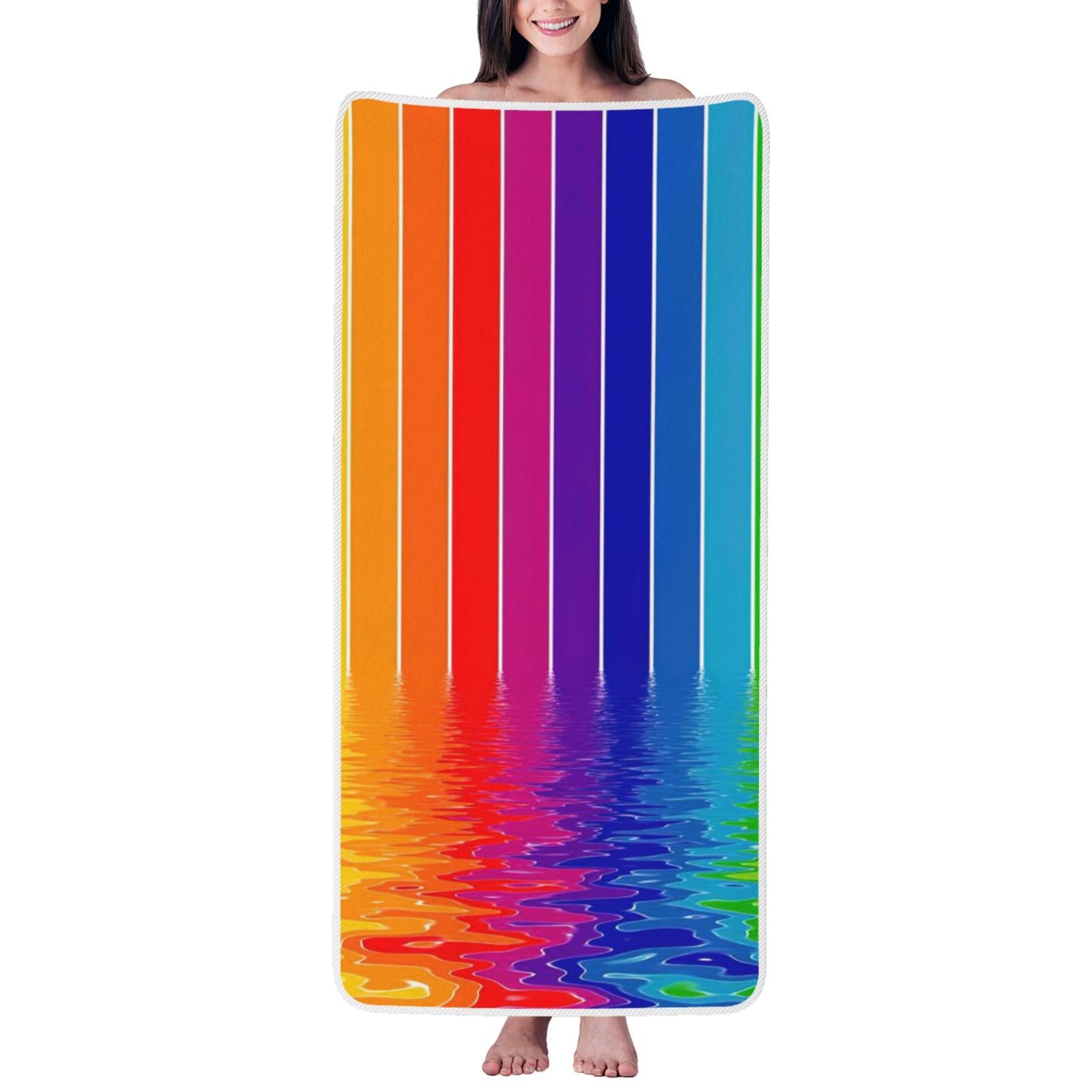 JBJGKHLP Rainbow Striped Print Women Men Couples Coral Velvet Bath Towel Ultra-Soft For Home Bathroom Travel