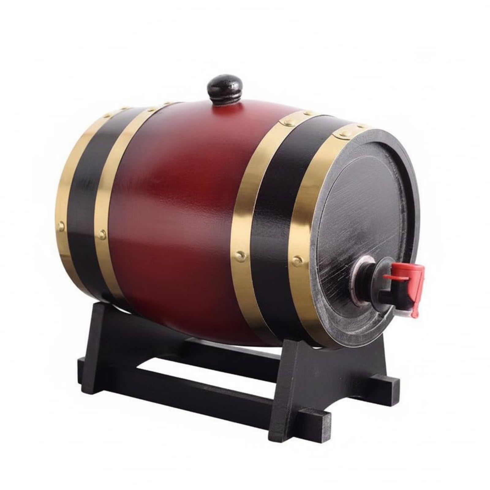 Botte di Vino Botte in Legno Botte per Liquori Dispenser da Bevande Fusto con Rubinetto per Affinare E Servire Vino Whisky con Coperchio, Rosso Vino, 3L
