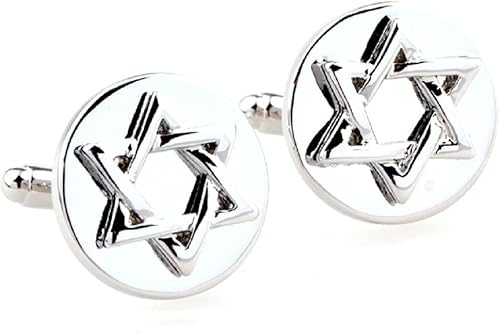 MRCUFF Gemelos judíos de la estrella de David, gemelos en una caja de regalo de presentación y paño de pulido
