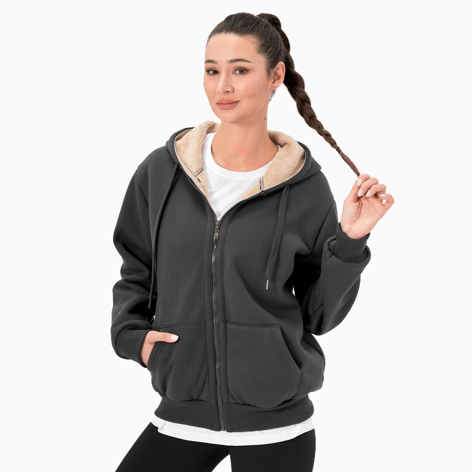 LBL Leading the Better Life Damen Kapuzensweatshirt, Dicker Kapuzenjacke Sweatjacke Kapuzenpullover Damen Hoodie Baumwolle Sweatshirtjacke Frauen Casual Pullover mit Fleecefutter