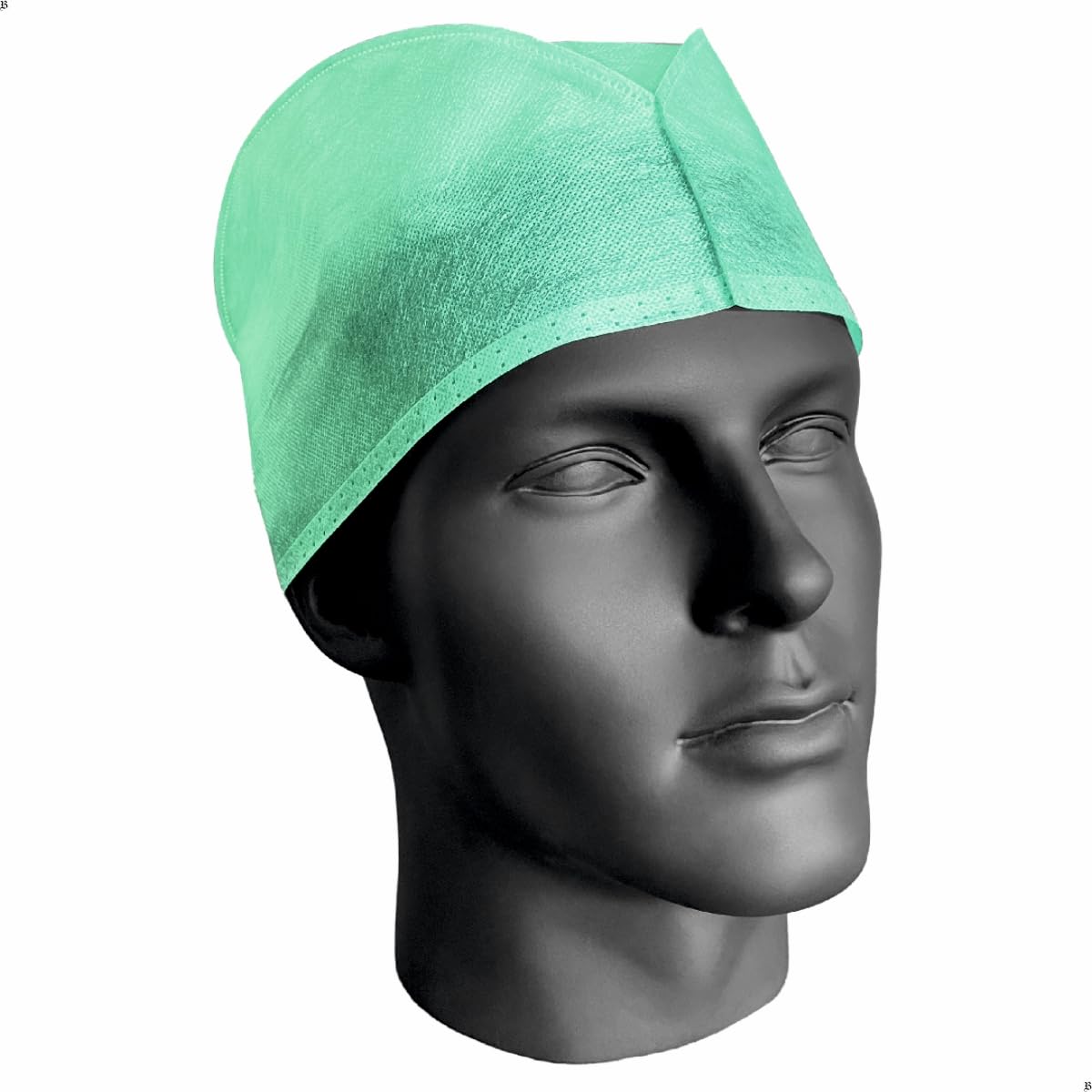Filtra® Disposable Doctor's Cap | Men's Disposable Surgeon Nonwoven Cap | Elasticated Back | Machine Made | Box of 100 Caps (Green)