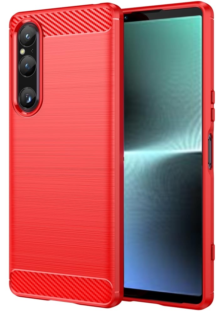 Folmeikat Sony Xperia 1 V Case, Shock-Absorption Flexible TPU Rubber Protective Cell Phone Cover for Sony Xperia 1 V 6.5" Red