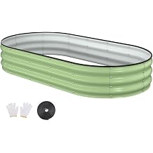 Raised Garden Bed, 6x3x1ft Galvanized Outdoor Planter Beds with Safety Edging and Gloves, Oval Metal Planter Box for Gardening Vegetables Flowers Herb-Green