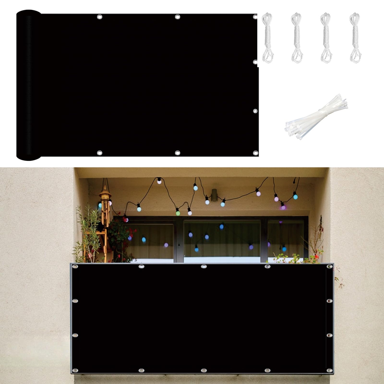 Brise vue balcon 145x1110 cm pour aménager un patio ombragé et abrité du vent