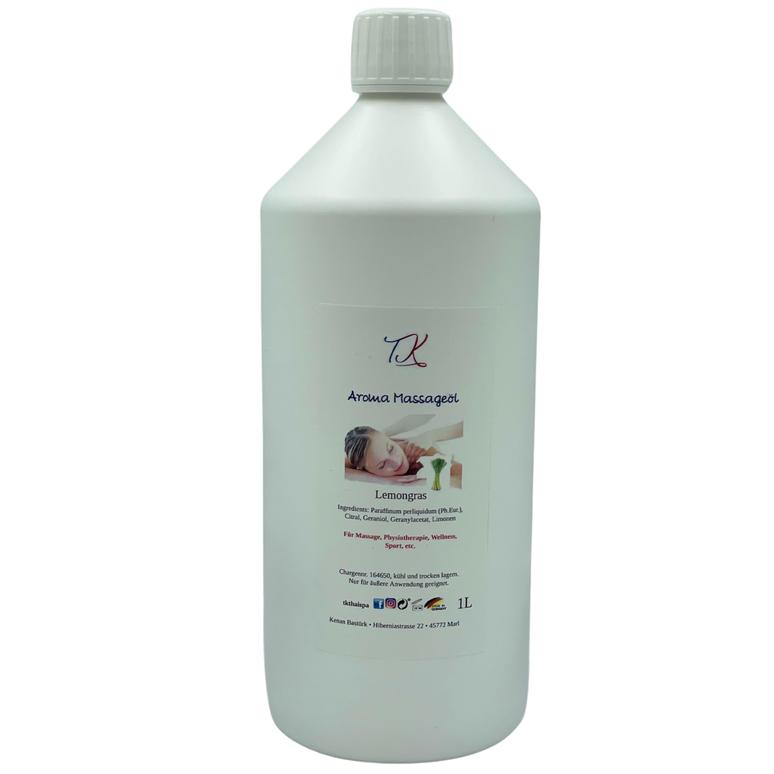 Juego de 10 aceites aromáticos para masajes, fisioterapia, bienestar, deportes, etc. (2 x 500 ml) en calidad farmacéutica (1000 ml, hierba de limón y rosa)