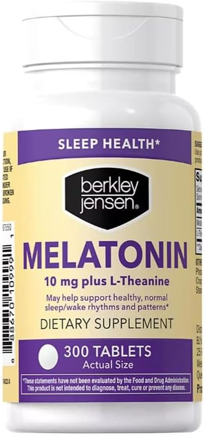 Melatonin 10mg, 300 Tablets Bottle - Sleep Supplement w/L-Theanine - Supports Restful Sleep & Healthy Sleep/Wake Cycles - Non-Habit Forming Gluten & Lactose Free Sleep Aid for Adults