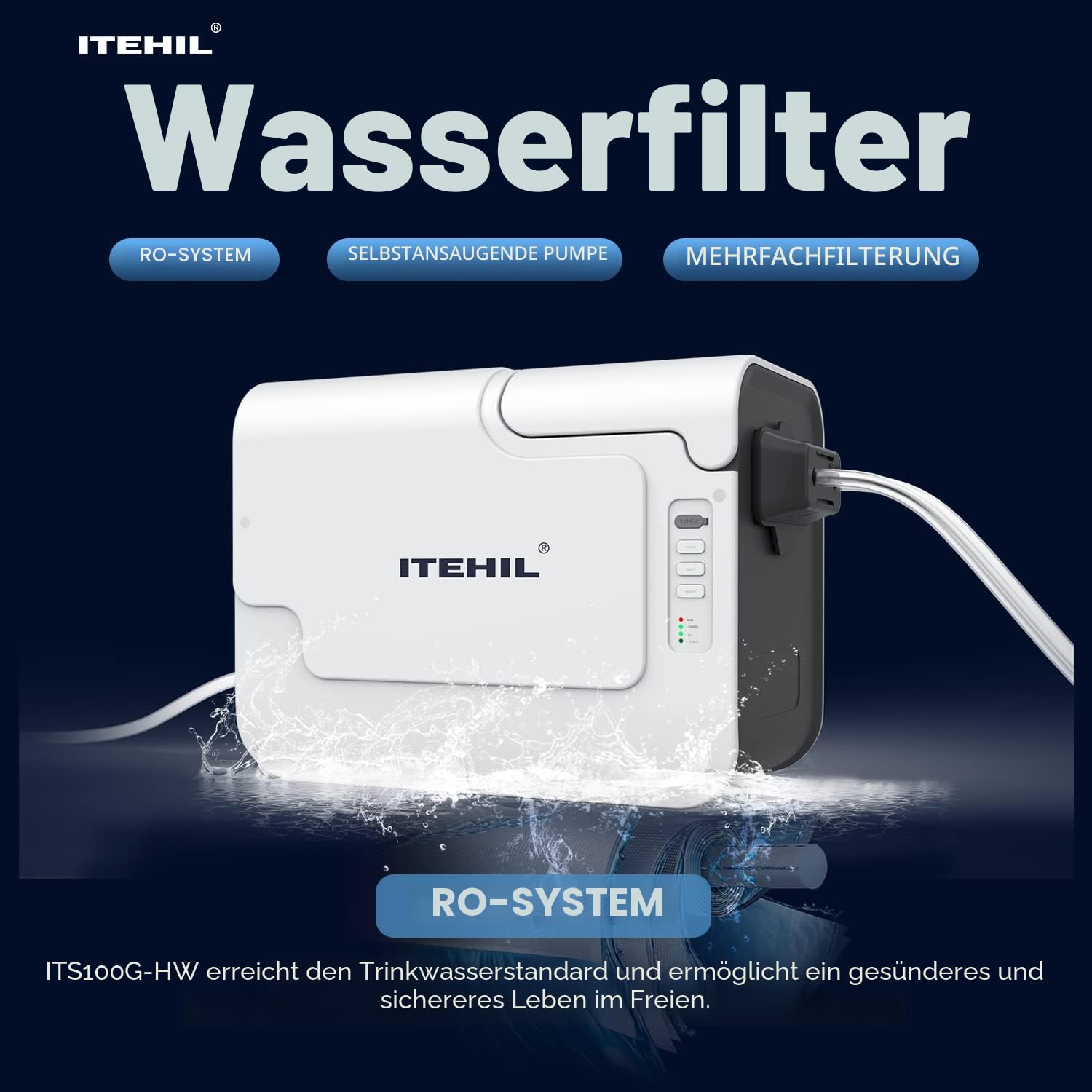 Tragbarer Wasserfilter mit Hybrid- und RO-Filter, Wanderwasseraufbereitungssystem zum Camping, Überlebensausrüstung zur Reinigung zum Trinken (Set)