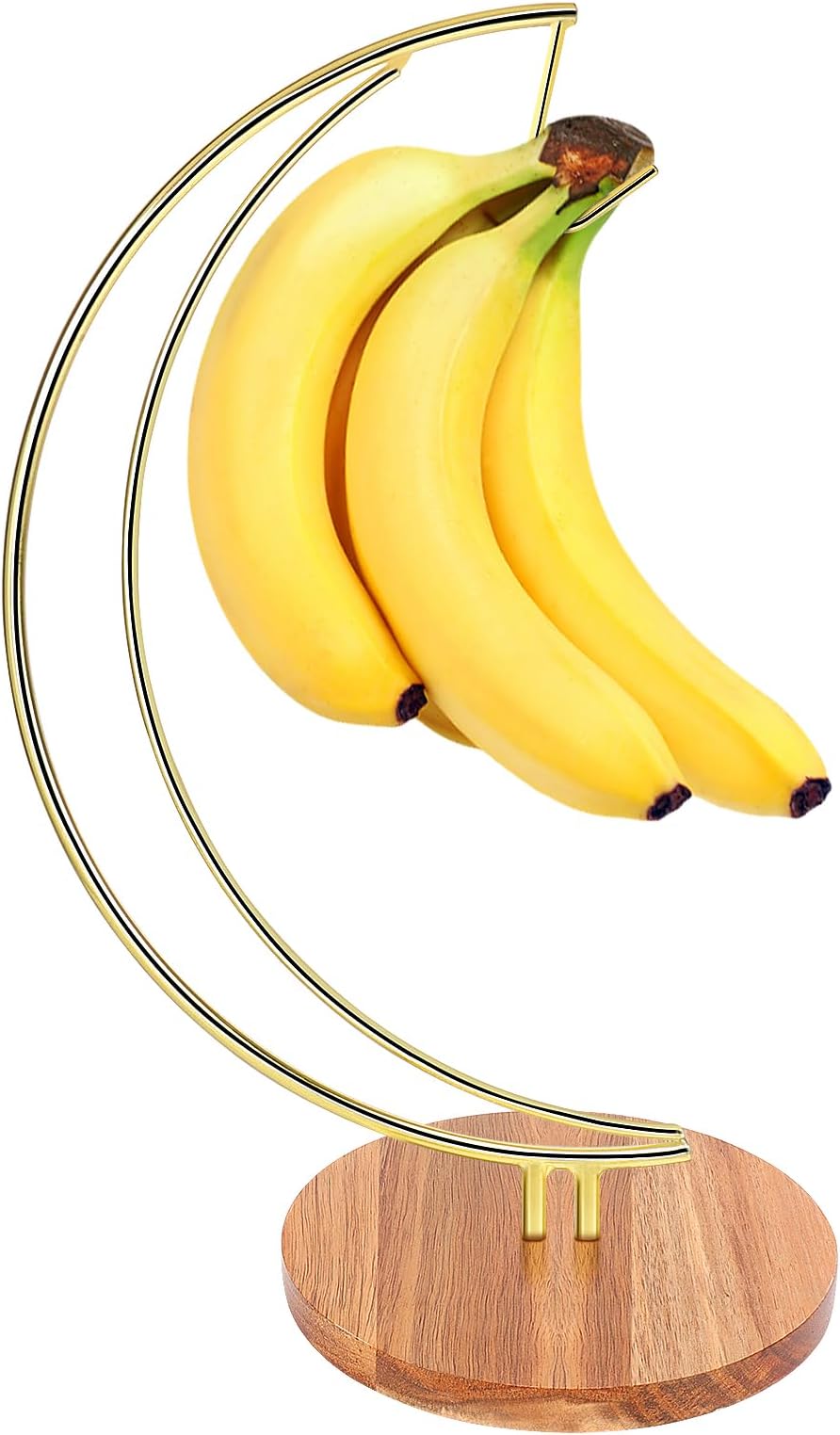 Winmien Banana Holder Stand with Solid Wooden Base, Stable Metal Freestanding Banana