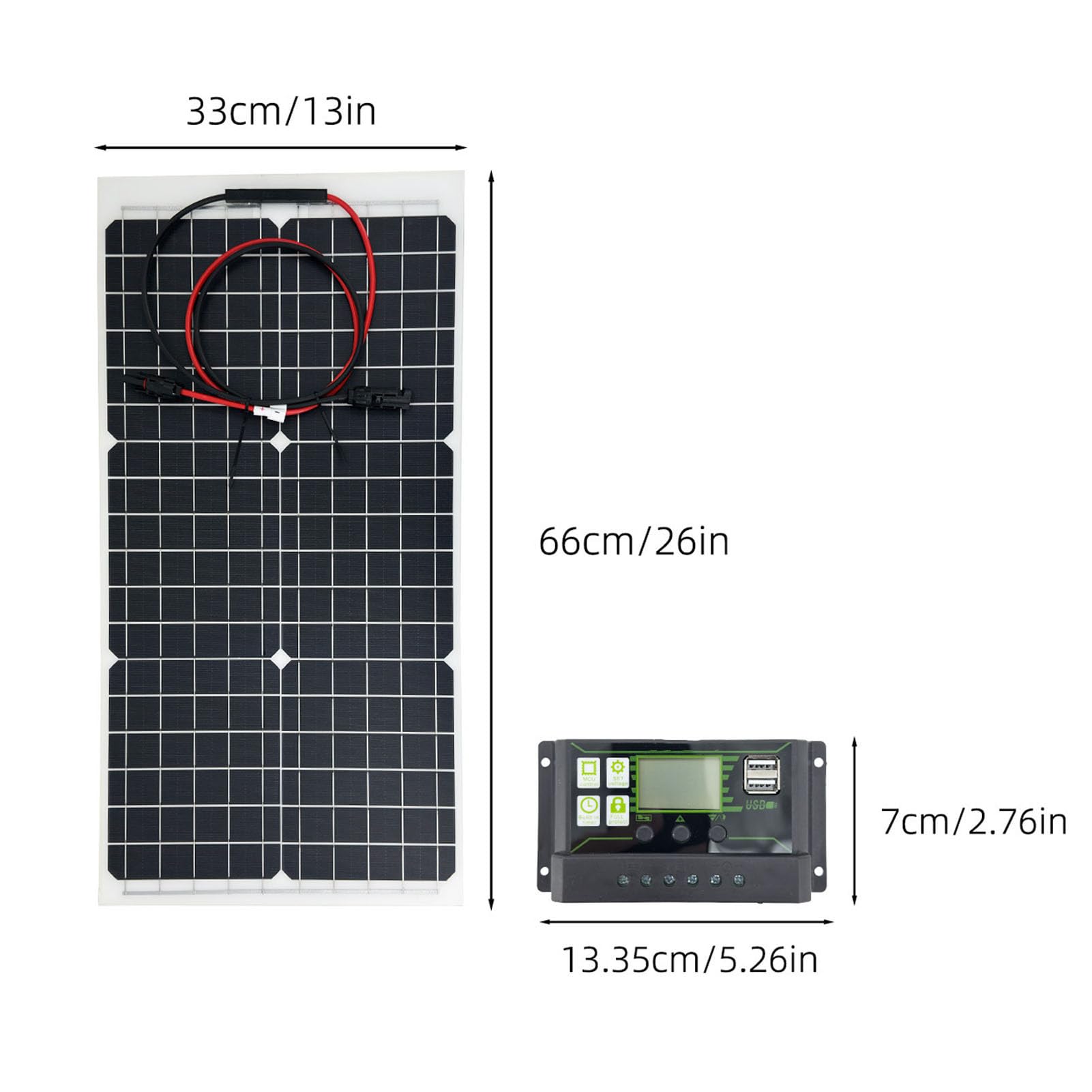 Generic Zestaw Kontrolera Panelu Słonecznego Wydajny Panel ładujący z Krzemu Monokrystalicznego 30 W 18 V do Domowej Szklarni Kempingowej, Wodoszczelna Konstrukcja