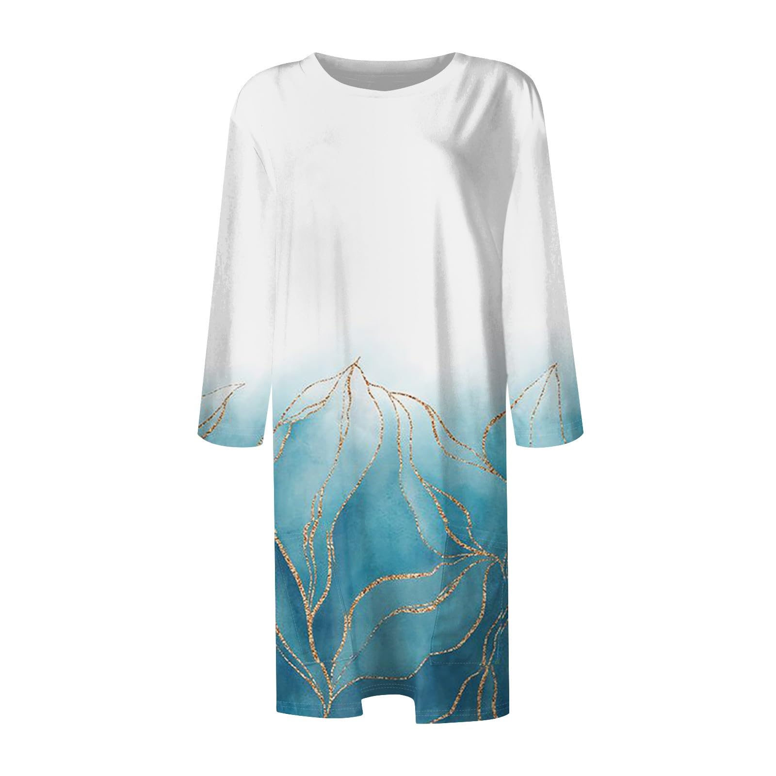 Blusen & Tuniken für Damen 3/4 Arm Longshirt Lässig für Leggings | Oberteile Damen Mode Sports T Shirt Overzised 3/4 Ärmel Gemütlich Passform Farbblock Crewneck
