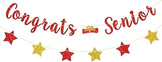 Talorine Senior Graduation Banner Congrats Senior Sign High School College Graduation Party Decorations Red Glitter Cardboard Rectangular Banner