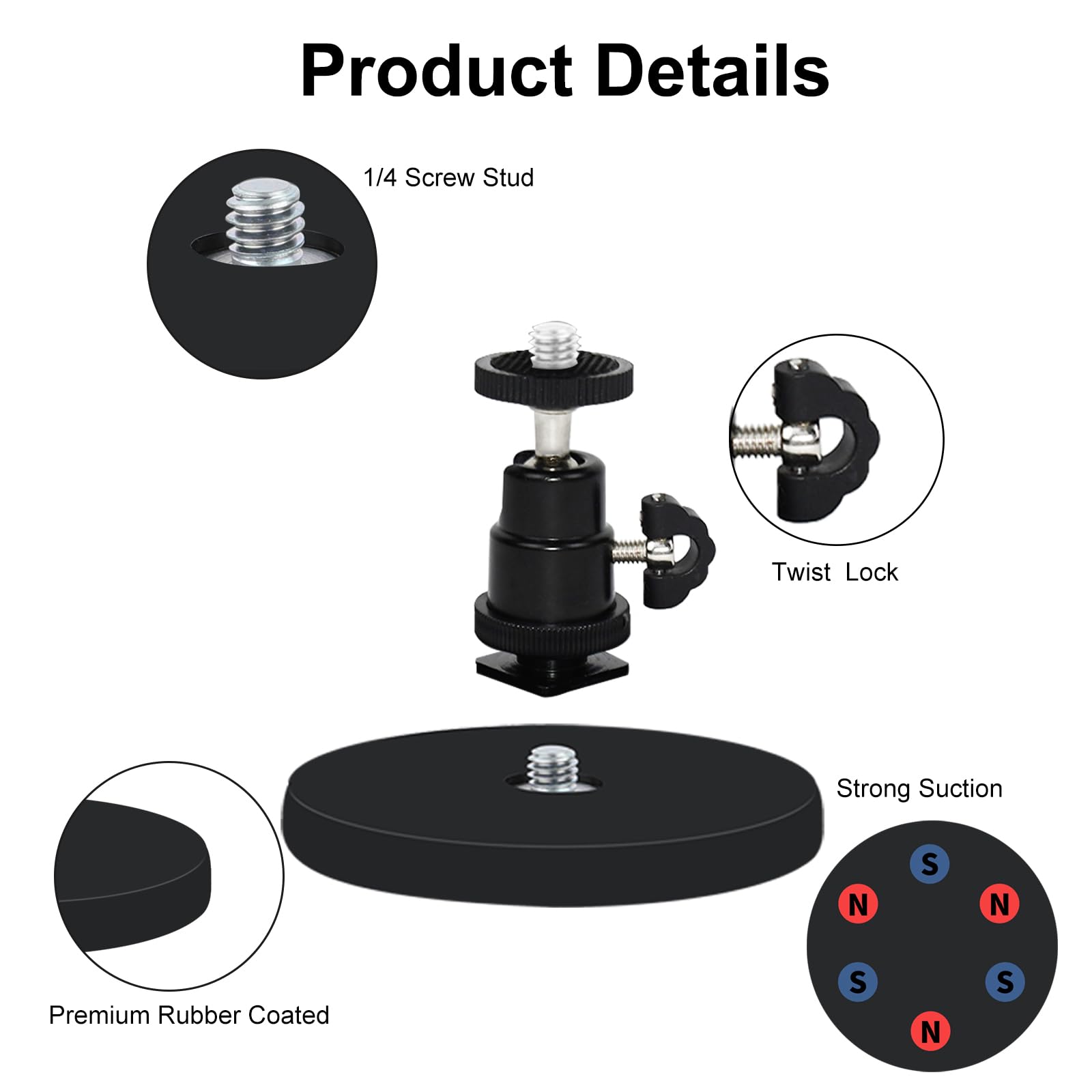 Magnetische Kamerahalterung, kompatibel mit Ring-Stick-Up-Akku (2., 3.), Ring Outdoor Cam Plus, verstellbare Kamera-Wandhalterung, gummierte Magnetbasis, 2 Stück