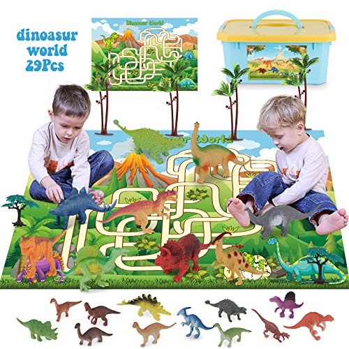 SevenQ Realistic Dinosaur Toys, Educational Dinosaur Figures Playset with Activity Play Mat & Trees for Creating a Jurassic Dino World, Suitable for Kids 2 3 4 5 6 7 Years up