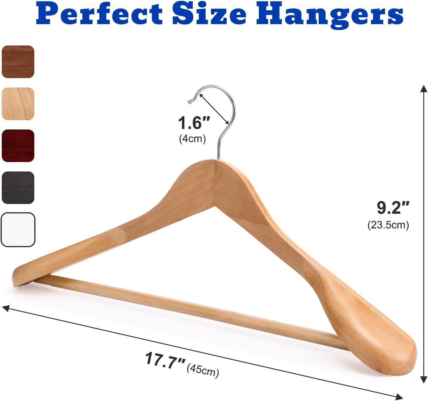 HOUSE DAY Wide Shoulder Wooden Hangers 12 Pack, Wood Suit Hangers for Men with Non Slip Pants Bar, Smooth Finish Solid Wood Coat Hanger for Jacket, Pants, Dress, Heavy Clothes Hangers (Natural) - Image 9