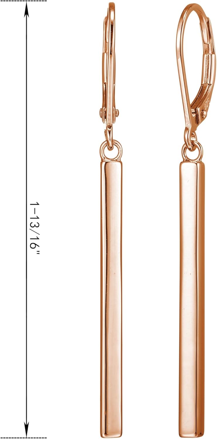 Amazon Collection 18K Yellow Gold or 14K Rose Gold Over Sterling Silver Bar Drop Earrings - Image 4