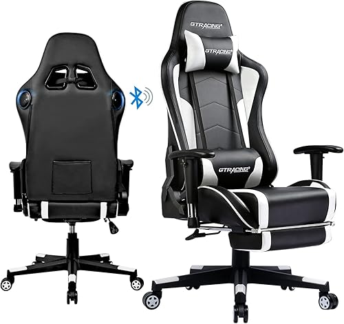 Miniatura 8 de GTRACING Silla de juegos con reposapiés, altavoces, silla de videojuegos, Bluetooth, música, resistente, ergonómica, silla de escritorio de oficina
