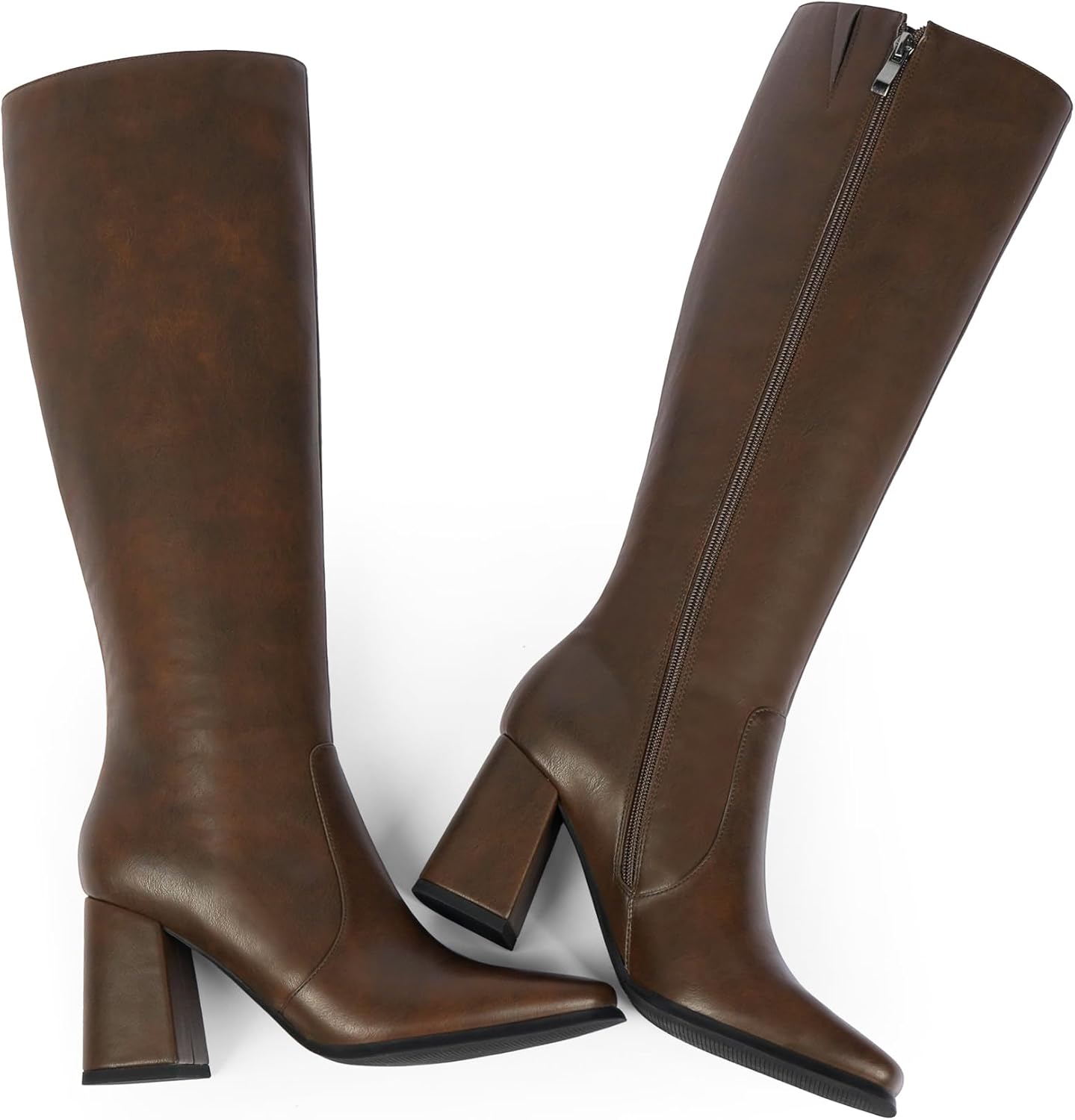 Modatope Knee High Boots Women Chunky Heel Square Toe Heeled Tall Boot for Women Fashion Side Zipper Long Boot - Image 7