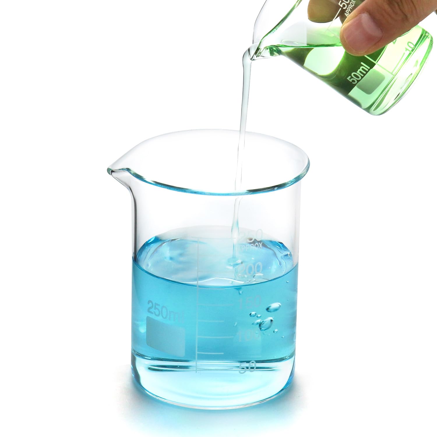 QWORK 250ml Glass Beaker, 6 Pack Borosilicate Griffin Low Form Beakers with Graduation