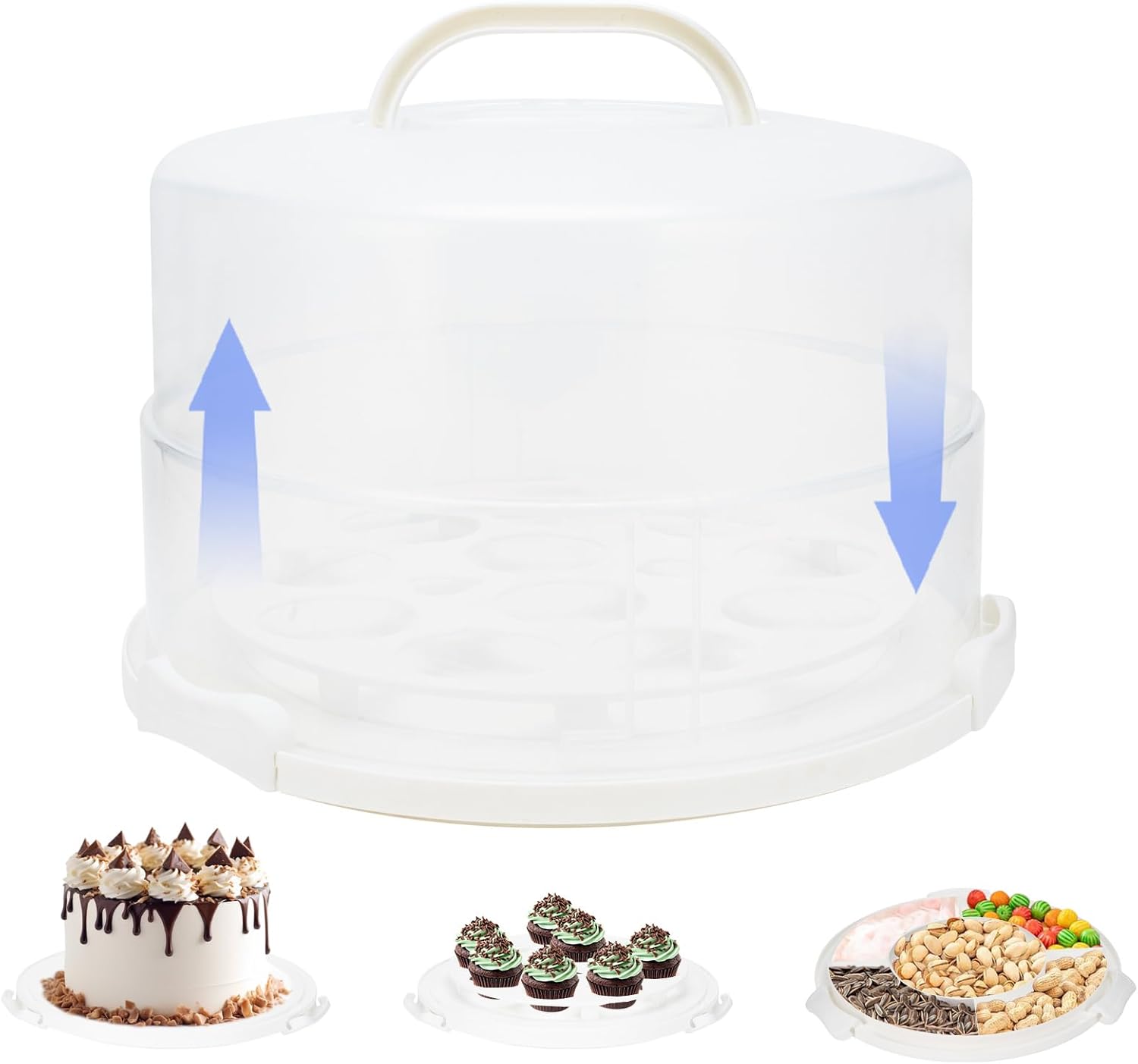 12 Inch Cake Carrier with Lid and Handle – Heavy-Duty Cake Container for Baking Events & Outdoor Trips | Adjustable Height,Portable Food Cake Carrier Storage Solution for Picnics & Camping White