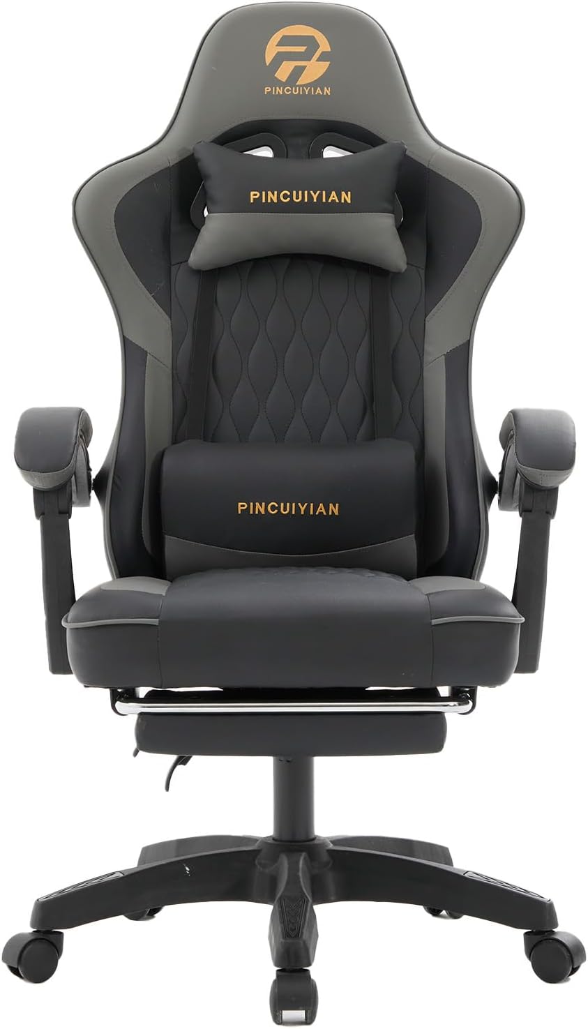 Gaming Chair, Video Game Chair with Retractable Footrest and Lumbar Support, High Back Ergonomic Computer Chair, PU Leather Gamer Chairs