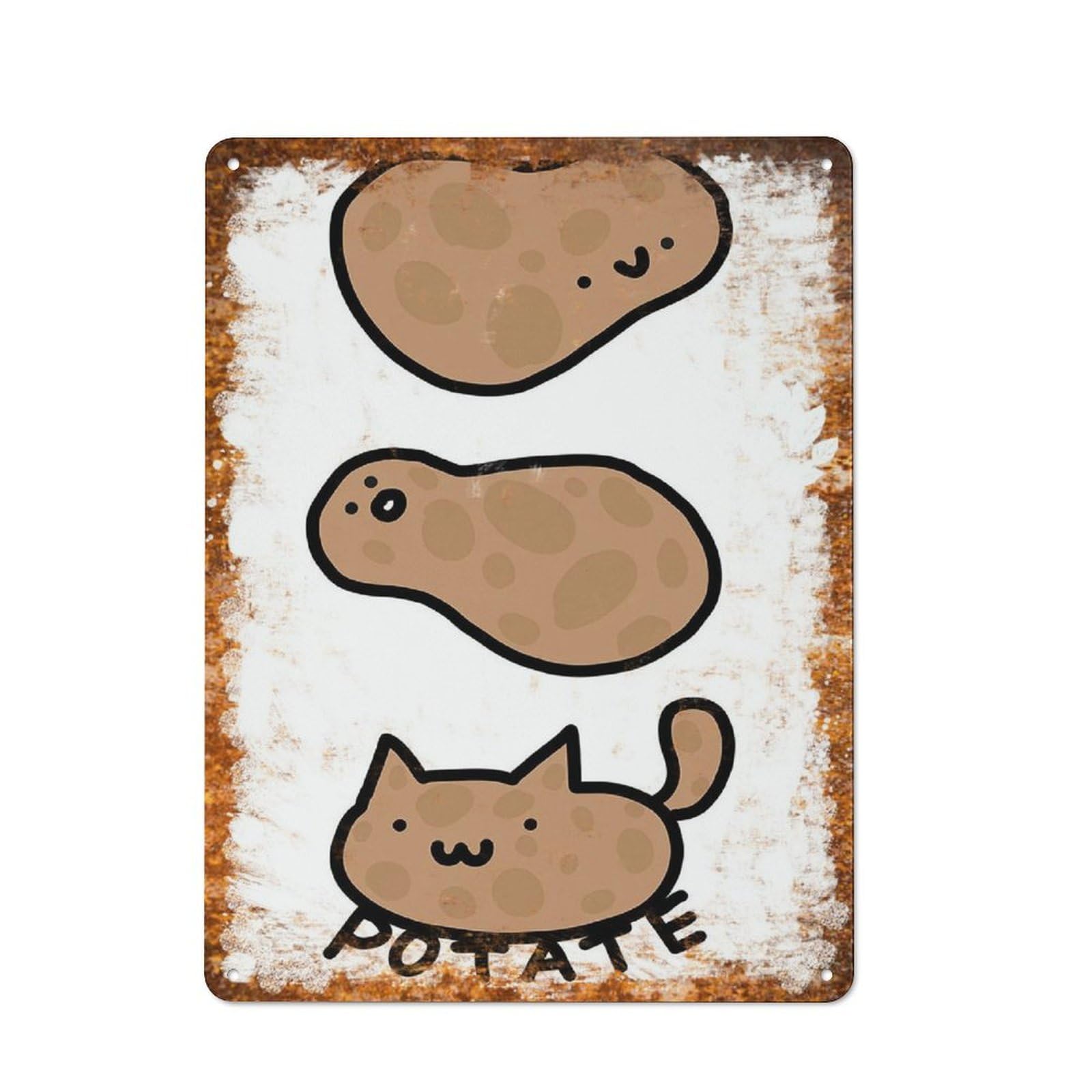 peiyeety Metal Tin Sign Cat Potato Minimalist Pattern Vintage Rustic Wall Art Kitchen Bathroom Bedroom Living Room Cafe Farmhouse Entryway Office Garage Home Bar Laundry Room Porch Patio 8x12 Inch