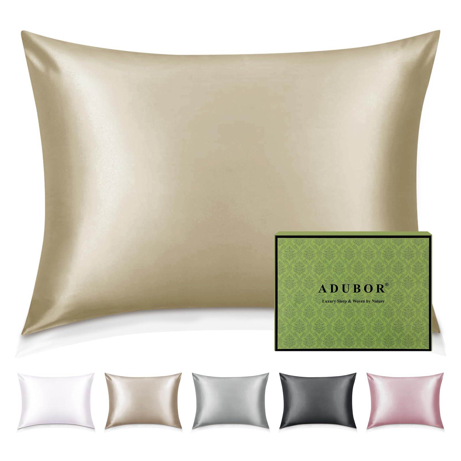 Adubor Mulberry Silk Pillowcase for Hair and Skin with Hidden Zipper, Both Side 22 Momme Silk,900 Thread Count (50x66CM, Taupe, 1pc)