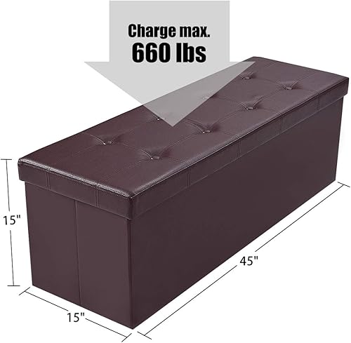 Miniatura 3 de Safeplus Banco otomano plegable de almacenamiento, banco otomano grande de 45 pulgadas que ahorra espacio, baúl de almacenamiento de piel sintética