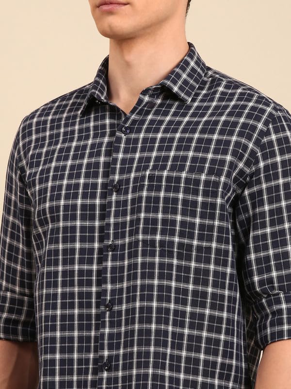 Image of Linen Club Men's Linen Rich Checked Contemporary Fit Full Sleeve Casual Shirt