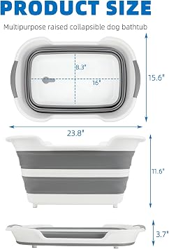 7.1 Gal/27L Multipurpose Collapsible Dog Bathtub, Raised Small Pet Bathtub with Drainage Hole and Pet Hair Collector, Portable Dog Bath Tub for Puppy Cats Space Saving Laundry Basket Organizer