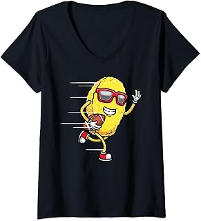 Football Player Chicken Nugget Playing Football Kids Men V-Neck T-Shirt